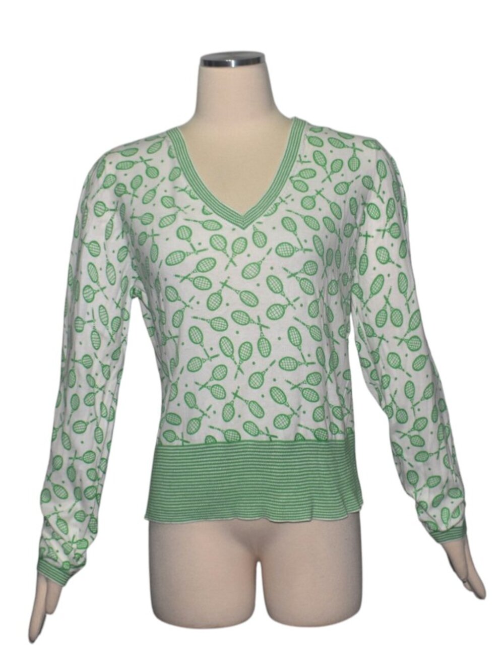 Vintage TennisCore Tommy Hilfiger Tennis Racquet Print Long Sleeve Knit Top XL